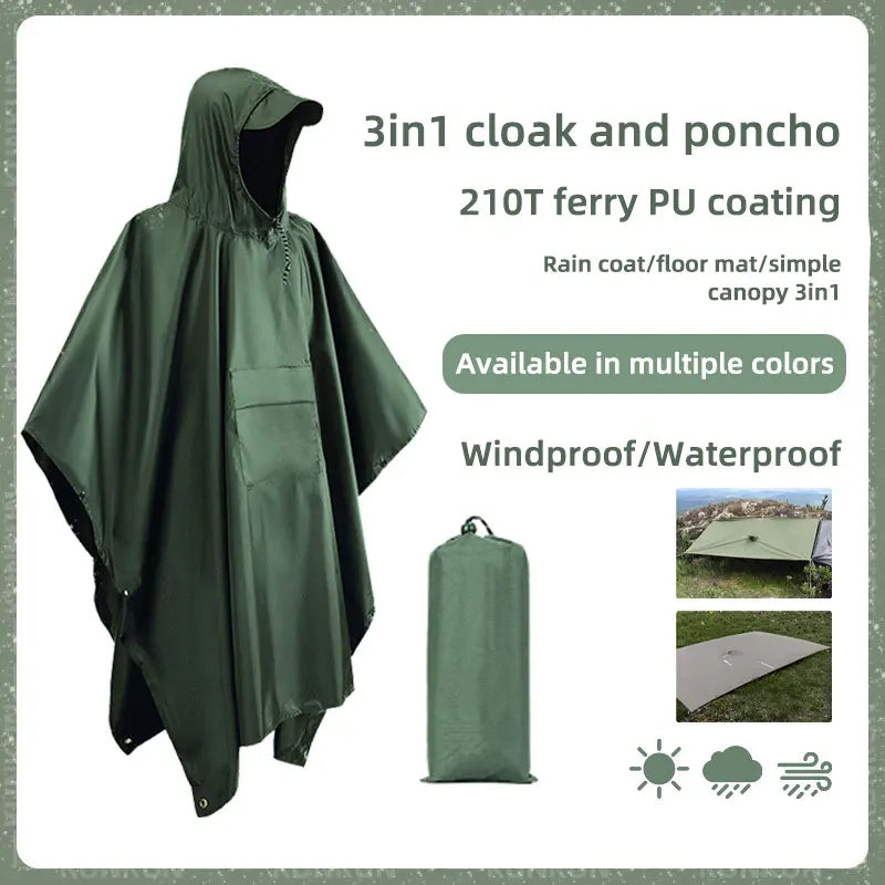 3-in-1 Camo Rain Poncho