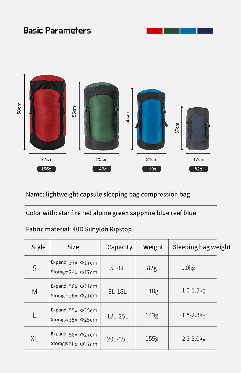 Ultralight Capsule Compression Sleeping Bag Sac